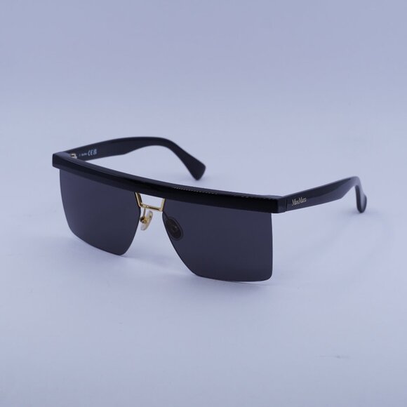 MaxMara MM0072 01A Sunglasses Shiny Black Square Frame, Smoke Lenses - Picture 1 of 11